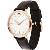 Movado Ultra Slim Silver Dial Brown Leather Strap Watch For Women - 0607093 Authentic Buy Shop Now