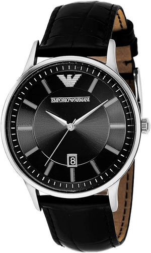 Emporio Armani Renato Analog Black Dial Black Leather Strap Watch For Men - AR11186 Authentic Buy Shop Now