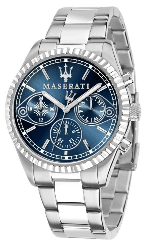 Maserati Competizione Chronograph Blue Dial Silver Steel Strap Watch For Men - R8853100013 Authentic Buy Shop Now