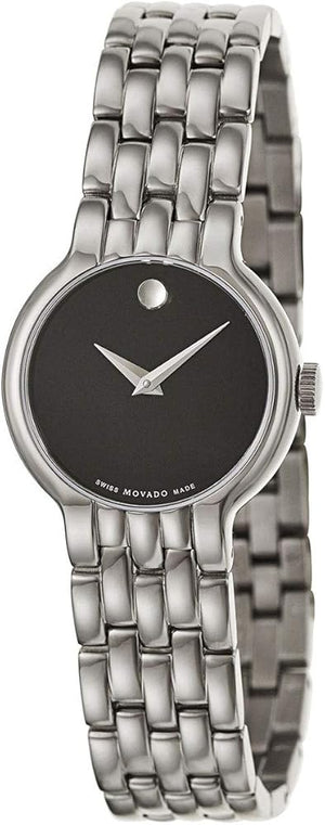 Movado Veturi Quartz Black Dial Silver Steel Strap Watch for Women - 0606338 Authentic Buy Shop Now