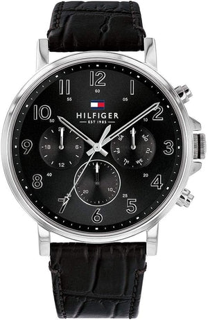 Tommy Hilfiger Baker Chronograph Black Dial Black Leather Strap Watch For Men - 1710449 Authentic Buy Shop Now