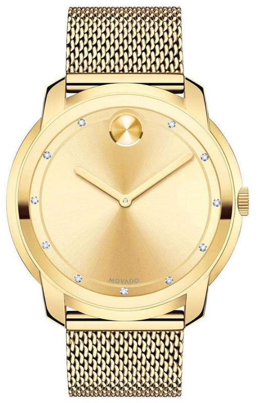 Movado Bold Diamonds Gold Dial Gold Mesh Bracelet Watch For Men - 3600460 Authentic Buy Shop Now