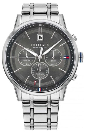 Tommy Hilfiger Kyle Chronograph Grey Dial Silver Steel Strap Watch for Men - 1791632 Authentic Buy Shop Now