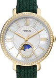 Fossil Jacqueline Multifunction Moonphase Mother of Pearl White Dial Green Leather Strap Watch for Women - ES5244 Authentic Buy Shop Now