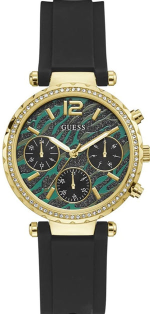 Guess Solstice Green Dial Black Rubber Strap Watch for Women - GW0113L1 Authentic Buy Shop Now