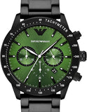 Emporio Armani Mario Chronograph Green Dial Black Steel Strap Watch For Men - AR11472 Authentic Buy Shop Now
