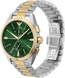 Emporio Armani Claudio Chronograph Green Dial Two Tone Steel Strap Watch For Women - AR11511 Authentic Buy Shop Now