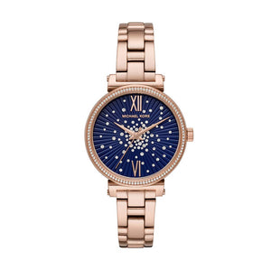 Michael Kors Sofie Analog Quartz Blue Dial Rose Gold Steel Strap Watch For Women - MK3971 Authentic Buy Shop Now