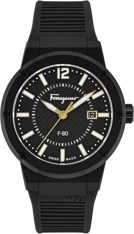 Salvatore Ferragamo F-80 Classic Black Dial Black Rubber Strap Watch for Men - SFHY01622 Authentic Buy Shop Now
