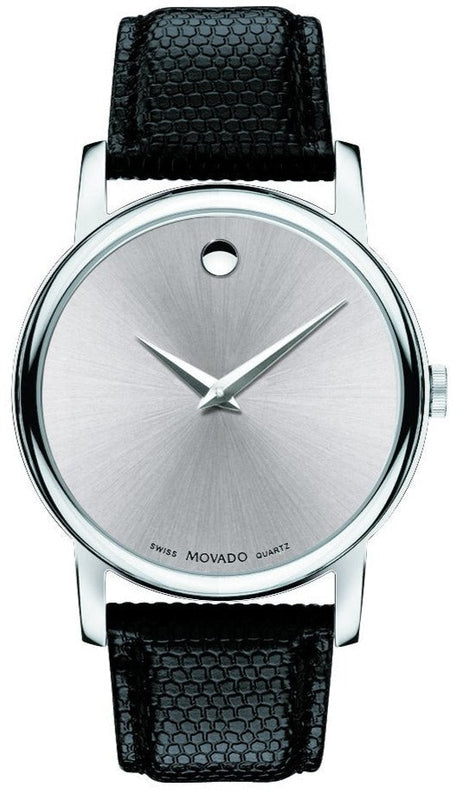 Movado Museum Quartz Silver Dial Black Leather Strap Watch For Men - 2100001 Authentic Buy Shop Now