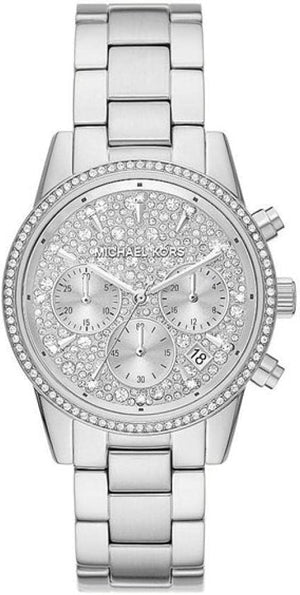 Michael Kors Ritz Chronograph Crystals Silver Dial Silver Steel Strap Watch For Women - MK7301 Authentic Buy Shop Now
