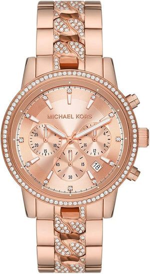 Michael Kors Ritz Chronograph Rose Gold Dial Rose Gold Steel Strap Watch For Women - MK7223 Authentic Buy Shop Now
