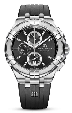 Maurice Lacroix Aikon Chronograph Black Dial Black Leather Strap Watch for Men - AI1018-SS001-330-2 Authentic Buy Shop Now