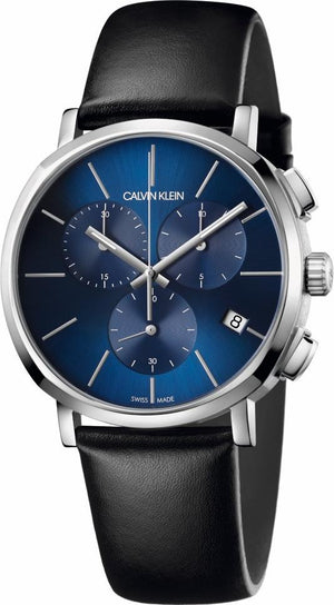 Calvin Klein Chronograph Blue Dial Black Leather Strap Watch for Men - K8Q371CN Authentic Buy Shop Now