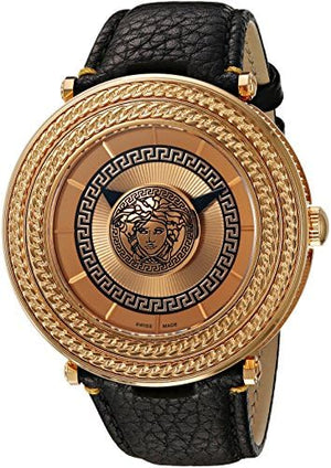 Versace V Metal Icon Black Dial Black Leather Strap Watch For Men - VQL020015 Authentic Buy Shop Now