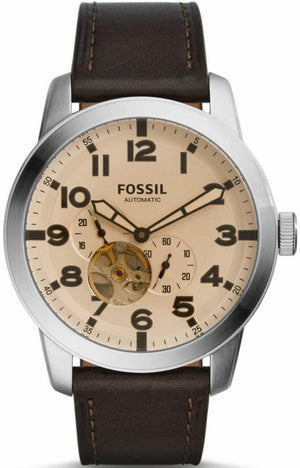 Fossil Pilot 54 Automatic Cream Dial Brown Leather Strap Watch for Men - ME3119 Authentic Buy Shop Now