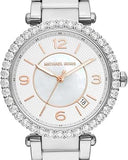 Michael Kors Parker Three Hand Mother of Pearl White Dial Silver Steel Strap Watch For Women - MK4694 Authentic Buy Shop Now