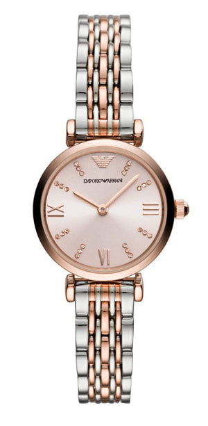 Emporio Armani Gianni T Bar Pink Dial Two Tone Steel Strap Watch For Women - AR11223 Authentic Buy Shop Now