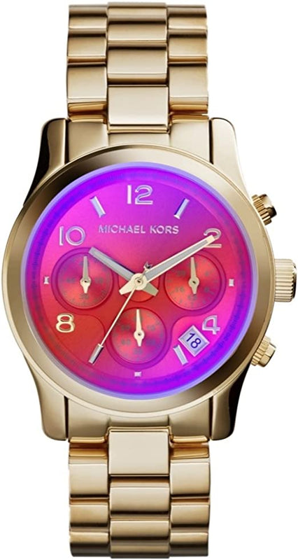 Michael Kors Runway Iridescent Pink Dial Gold Steel Strap Watch for Women - MK5939 Authentic Buy Shop Now