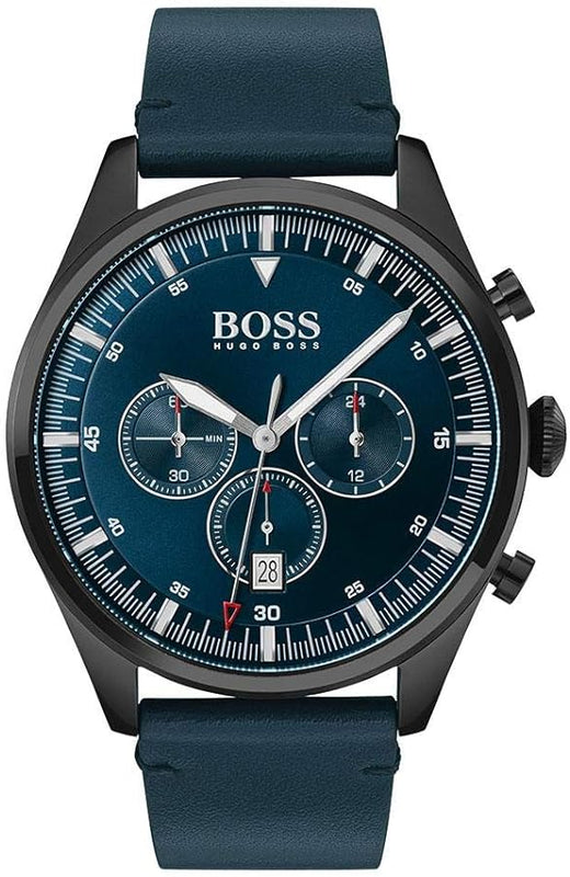 Hugo Boss Pioneer Quartz Blue Dial Blue Leather Strap Watch For Men - 1513711 Authentic Buy Shop Now