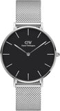 Daniel Wellington Petite Sterling Black Dial Silver Mesh Bracelet Watch For Women - DW00100218 Authentic Buy Shop Now