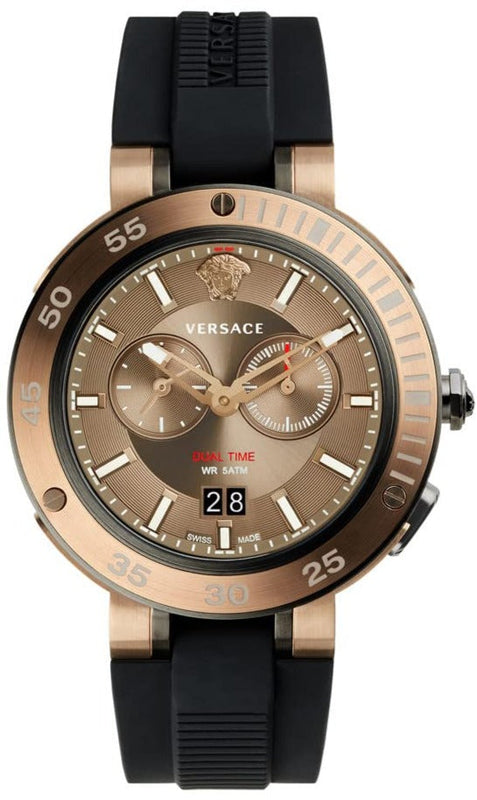 Versace V Extreme Chronograph Brown Tone Dial Black Rubber Strap Watch for Men - VCN030017 Authentic Buy Shop Now