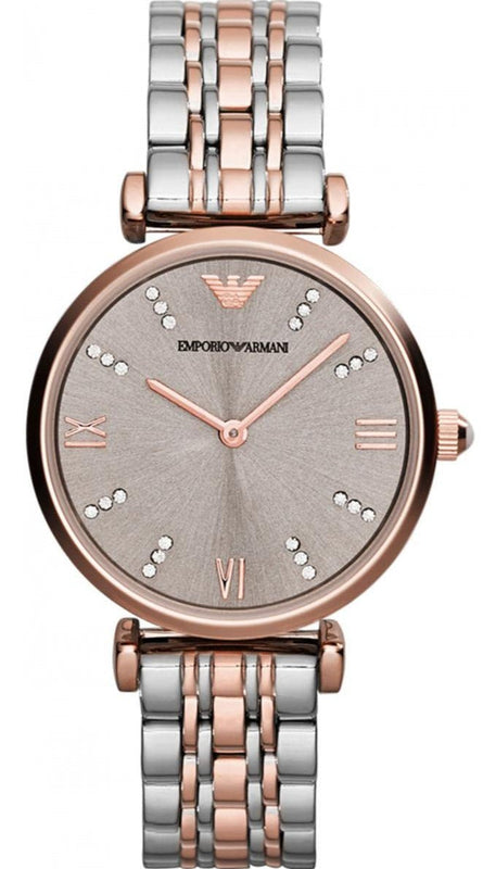 Emporio Armani Gianni T Bar Grey Dial Two Tone Steel Strap Watch For Women - AR1840 Authentic Buy Shop Now