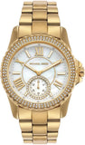 Michael Kors Everest Three Hand Mother of Pearl White Dial Gold Steel Strap Watch For Women - MK7401 Authentic Buy Shop Now
