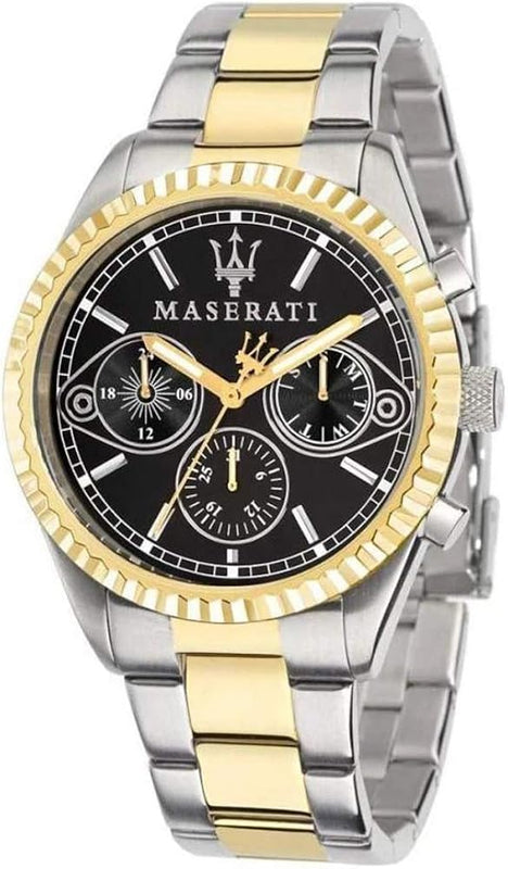 Maserati Competizione Chronograph Black Dial Two Tone Steel Strap Watch For Men - R8853100016 Authentic Buy Shop Now