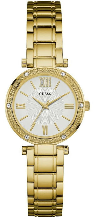 Guess Park Ave South Analog White Dial Gold Steel Strap Watch For Women - W0767L2 Authentic Buy Shop Now