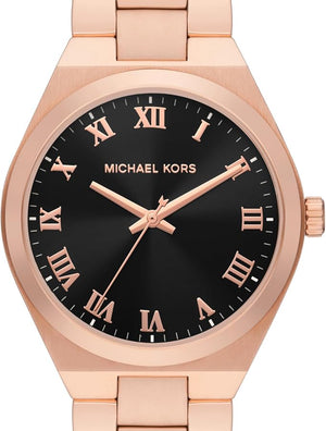 Michael Kors Lennox Three Hand Black Dial Rose Gold Steel Strap Watch For Women - MK7392 Authentic Buy Shop Now