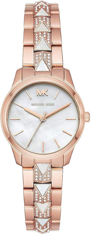 Michael Kors Runway Mercer Mother of Pearl White Dial Two Tone Steel Strap Watch For Women - MK6674 Authentic Buy Shop Now