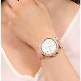 Michael Kors Parker Chronograph White Dial Pink Leather Strap Watch For Women - MK6935 Authentic Buy Shop Now