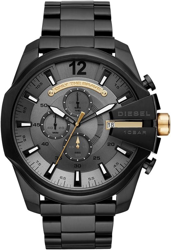 Diesel Mega Chief Chronograph Grey Dial Black Steel Strap Watch For Men - DZ4479 Authentic Buy Shop Now