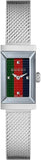 Gucci G Frame Quartz Diamonds Green & Red Mother of Pearl Dial Silver Mesh Bracelet Watch For Women - YA147510 Authentic Buy Shop Now
