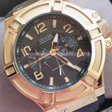 Guess Rigor Analog Black Dial Black Leather Strap Watch For Men - W0040G4 Authentic Buy Shop Now