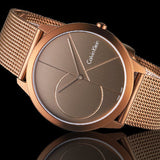 Calvin Klein Minimal Quartz Pink Gold Dial Pink Gold Mesh Bracelet Watch for Men - K3M11TFK Authentic Buy Shop Now