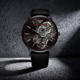 Emporio Armani Meccanico Skeleton Black Dial Black Leather Strap Watch For Men - AR60046 Authentic Buy Shop Now