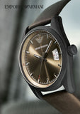 Emporio Armani Sportivo Chronograph Beige Dial Brown Leather Strap Watch For Men - AR6081 Authentic Buy Shop Now
