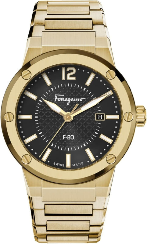 Salvatore Ferragamo F-80 Classic Black Dial Gold Steel Strap Watch for Men - SFHY00821 Authentic Buy Shop Now