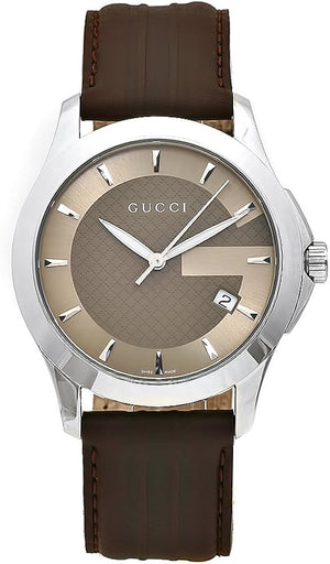 Gucci G Timeless Quartz Brown Dial Brown Rubber Strap Watch For Men - YA126403 Authentic Buy Shop Now