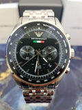 Emporio Armani Team Italia Chronograph Black Dial Silver Steel Strap Watch For Men - AR5983 Authentic Buy Shop Now