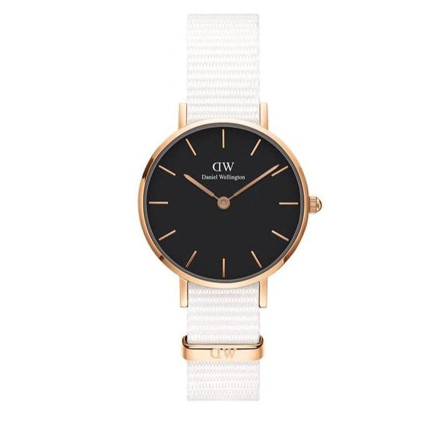 Daniel Wellington Classic Petite Dover Black Dial White NATO Strap Watch For Women - DW00100314 Authentic Buy Shop Now