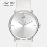 Calvin Klein Accent Silver Dial White Leather Strap Watch for Men - K2Y2X1KW Authentic Buy Shop Now