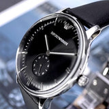 Emporio Armani Gianni Quartz Black Dial Black Leather Strap Watch For Men - AR0382 Authentic Buy Shop Now
