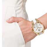 Michael Kors Bradshaw Chronograph White Dial Two Tone Steel Strap Watch For Women - MK5743 Authentic Buy Shop Now