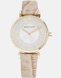 Emporio Armani Gianni T Bar Crystals Silver Dial Brown Leather Strap Watch For Women - AR11518 Authentic Buy Shop Now