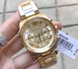 Michael Kors Brecken Chronograph Gold Dial Gold Steel Strap Watch For Women - MK6366 Authentic Buy Shop Now