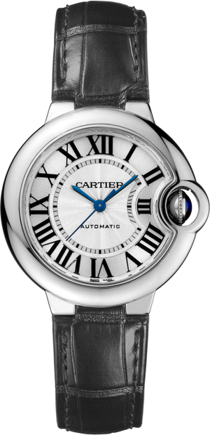Cartier Ballon Bleu De Cartier Silver Dial Black Leather Strap Watch for Women - WSBB0030 Authentic Buy Shop Now