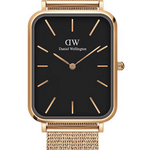Daniel Wellington Quadro Pressed Melrose Black Dial Gold Mesh Bracelet Watch For Men - DW00100466 Authentic Buy Shop Now